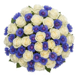 Elegant Bouquet of Roses with Blue Corflowers