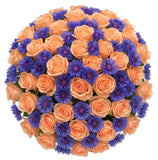 Elegant Bouquet of Roses with Blue Corflowers