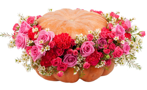 Gorgeous Spray Roses and Carnations in Autumn Pumpkin