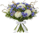 Hydrangea and Cornflowers with Curly Willow Bouquet