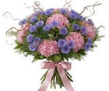 Hydrangea and Cornflowers with Curly Willow Bouquet