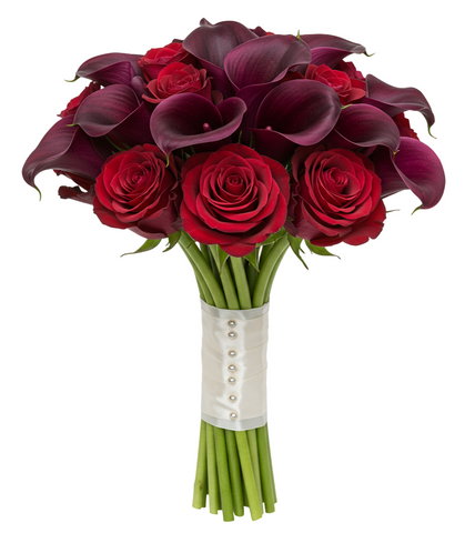 Luxury Burgundy Calla Lily and Roses Bridal Bouquet