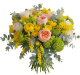 Mimosa with Garden Roses Elegant Bouquet