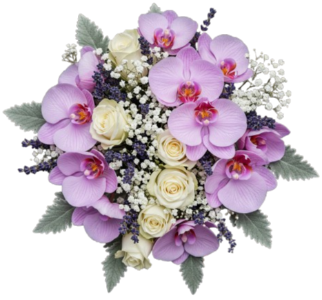 Phalaenopsis Orchids and White Roses Bouquet with Scented Lavender