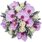 Phalaenopsis Orchids and White Roses Bouquet with Scented Lavender