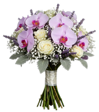 Phalaenopsis Orchids and White Roses Bouquet with Scented Lavender