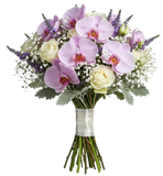 Phalaenopsis Orchids and White Roses Bouquet with Scented Lavender