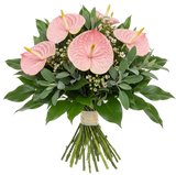 Pink Anthurium with Wax Flowers and Greenery Bouquet
