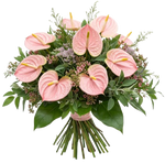 Pink Anthurium with Wax Flowers and Greenery Bouquet