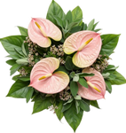 Pink Anthurium with Wax Flowers and Greenery Bouquet