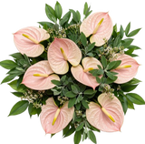 Pink Anthurium with Wax Flowers and Greenery Bouquet
