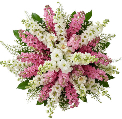 Pink and White Delphinium with Alstroemeria Bouquet
