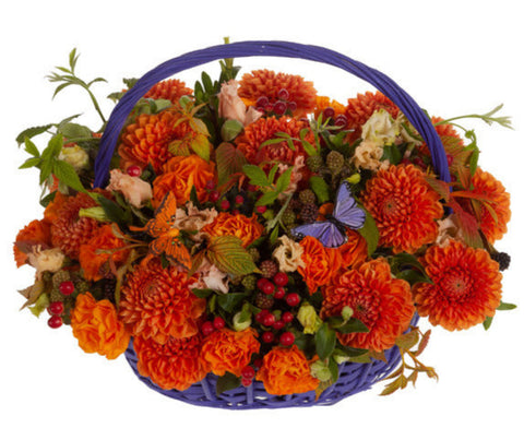 Pretty Basket of Orange Dahlia with Butterflies