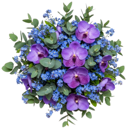 Pretty Bouquet of Blue Forget Me Not and Vanda Orchids