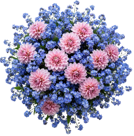 Pretty Bouquet of Forget Me Not and Dahlia