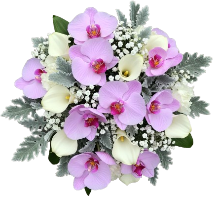 Pretty Bouquet of Pink Phalaenopsis Orchids with Calla Lily