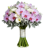 Pretty Bouquet of Pink Phalaenopsis Orchids with Calla Lily