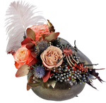 Rustic Black Pumpkin of Peach Roses and Feather