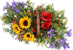 Sunflowers and Irises Pretty Basket