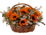 Sunflowers and Sweet Peas with Daisy Tanacetum Basket