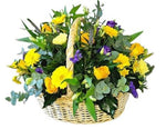 A Basket of Yellow Flowers with a Purple Touch - Flowers Box London