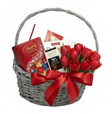 A Little Basket of Tulips & Chocolate - Flowers Box London