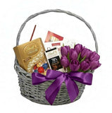 A Little Basket of Tulips & Chocolate - Flowers Box London