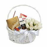 A Little Basket of Tulips & Chocolate - Flowers Box London