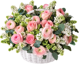 Amazing Basket of Lilac with Roses and Ranunculus - Flowers Box London