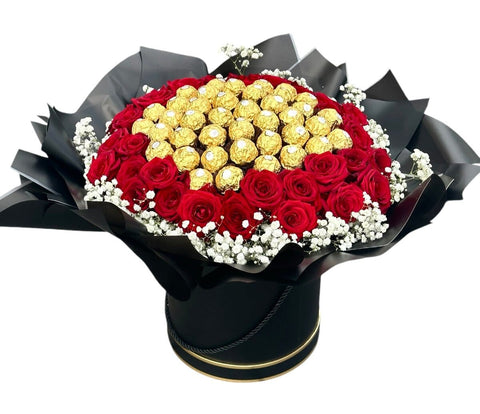 Amazing Box of Chocolate with Roses & Gypsophila - Flowers Box London