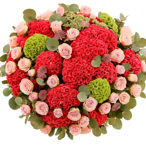 Amazing Celosia and Spray Roses Bouquet - Flowers Box London