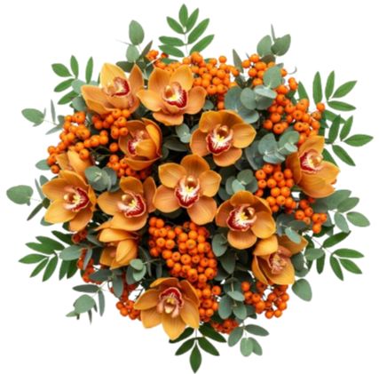 Amazing Cymbidium Orchids Bouquet with Rowan Berries