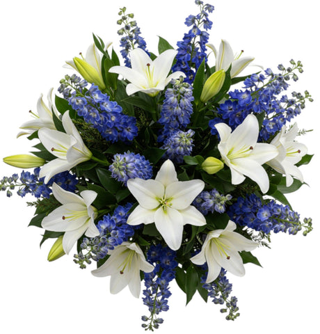 Amazing Lily and Blue Delphinium Bouquet