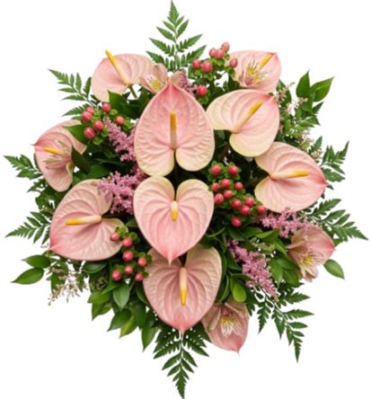 Anthurium with Astilbe and Hypericum Bouquet