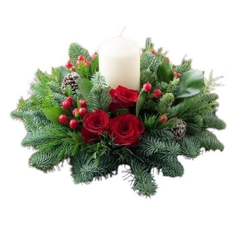 Aromatic Red Roses and Berries Centerpiece - Flowers Box London