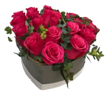 Beautiful Box of Cerise Roses with Greenery