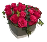 Beautiful Box of Cerise Roses with Greenery - Flowers Box London