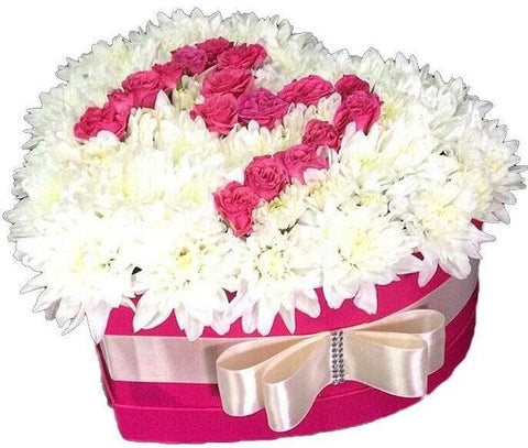 Beautiful Box of Chrysanthemum and Roses Initial