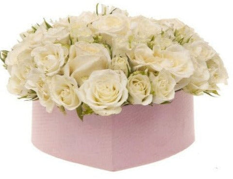 Beautiful White Spray Roses Heart Box - Flowers Box London