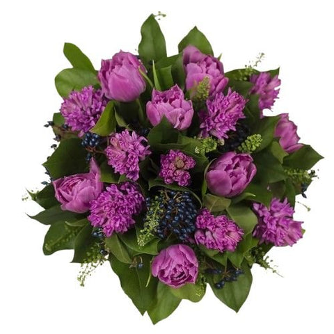 Beauty of Deep Pink Double Tulips with Hyacinth Bouquet - Flowers Box London