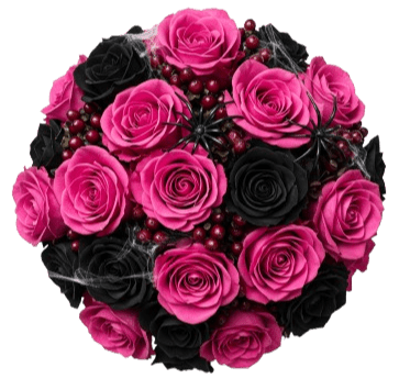 Black and Cerise Roses Spooky Bouquet - Flowers Box London