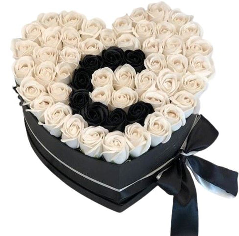 Black and White Roses Flower Initial Box - Flowers Box London