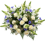 Blue and White Bouquet of Roses and Cornflowers