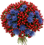Blue Eryngium and Red Berries Hypericum Bouquet