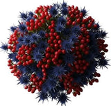 Blue Eryngium and Red Berries Hypericum Bouquet - Flowers Box London