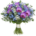 Blue Forget Me Not and Gypsophila Bouquet with Vanda Orchids Blooms - Flowers Box London