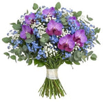 Blue Forget Me Not and Gypsophila Bouquet with Vanda Orchids Blooms - Flowers Box London