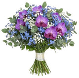 Blue Forget Me Not and Gypsophila Bouquet with Vanda Orchids Blooms - Flowers Box London