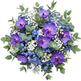 Blue Forget Me Not and Gypsophila Bouquet with Vanda Orchids Blooms - Flowers Box London