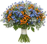 Blue Forget Me Not Bouquet with Orange Berry Bouquet - Flowers Box London